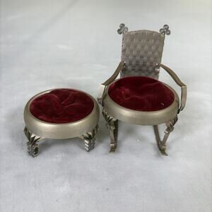 Vintage Tin Can Scroll Tramp Art Metal Doll House Furniture RockingChair Footstl